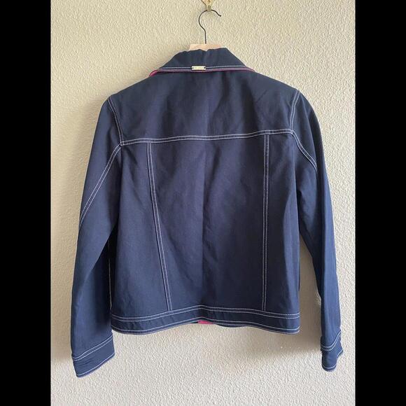 St John Sport by Marie Gray Denim Style Black Jacket  White Stitching Small VGUC - Picture 2 of 9